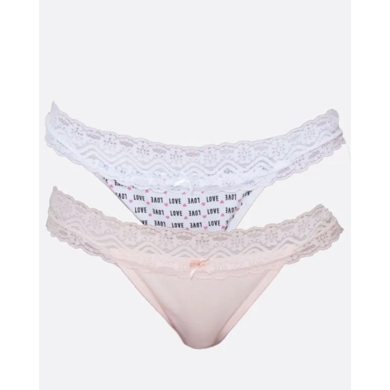 Kit 2 Calcinhas String Renda Branca Rosa Claro G