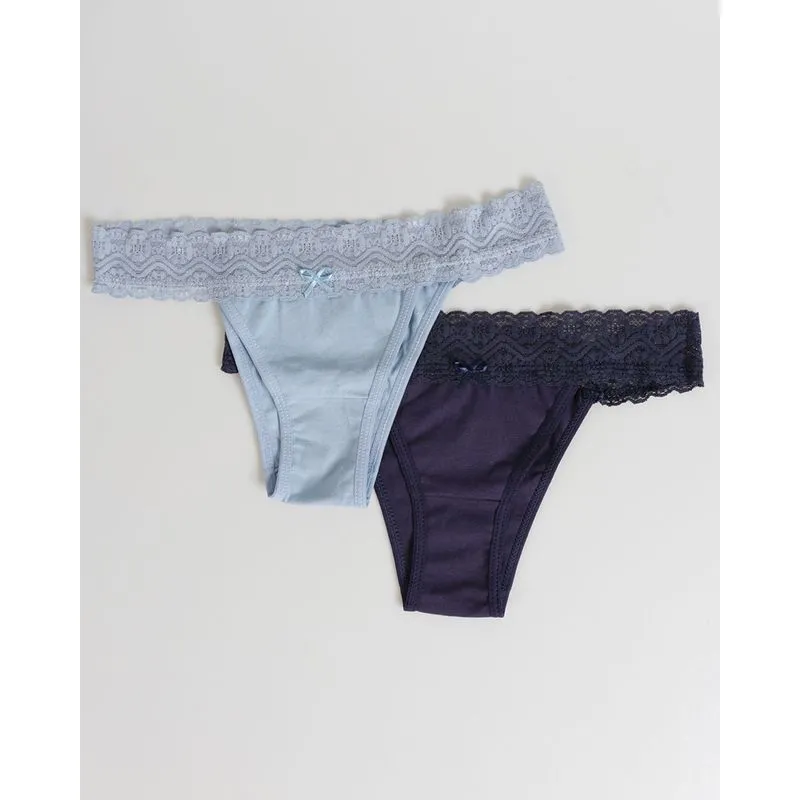 Kit 2 Calcinhas Tanga Renda Azul GG