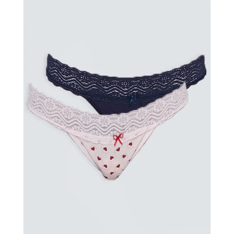 Kit 2 Calcinhas Tanga Renda Preta Rosa e Marinho M
