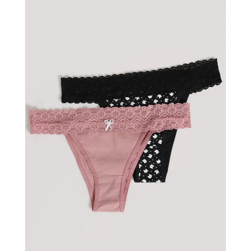 Kit 2 Calcinhas String Renda Preta E Rosa GG