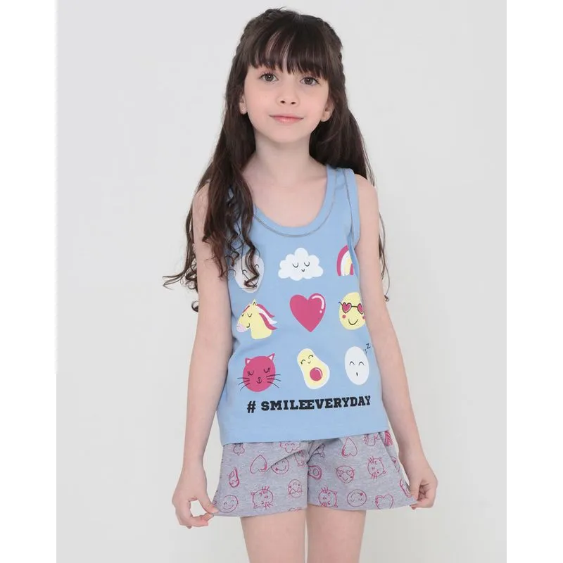 Pijama Infantil Curto Estampa Smile Azul Claro 6