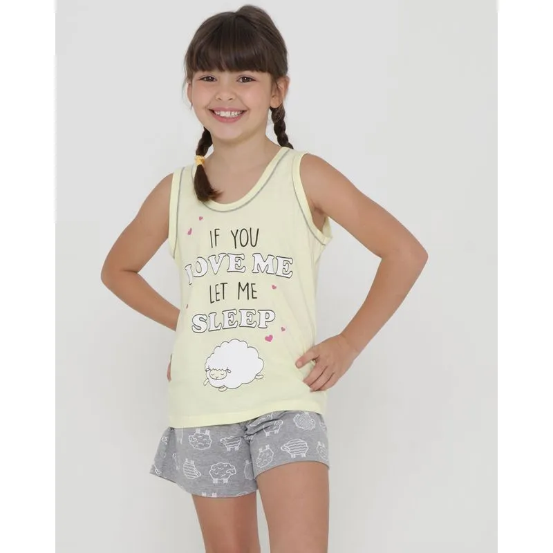 Pijama Infantil Curto Estampa Ovelha Amarelo 8