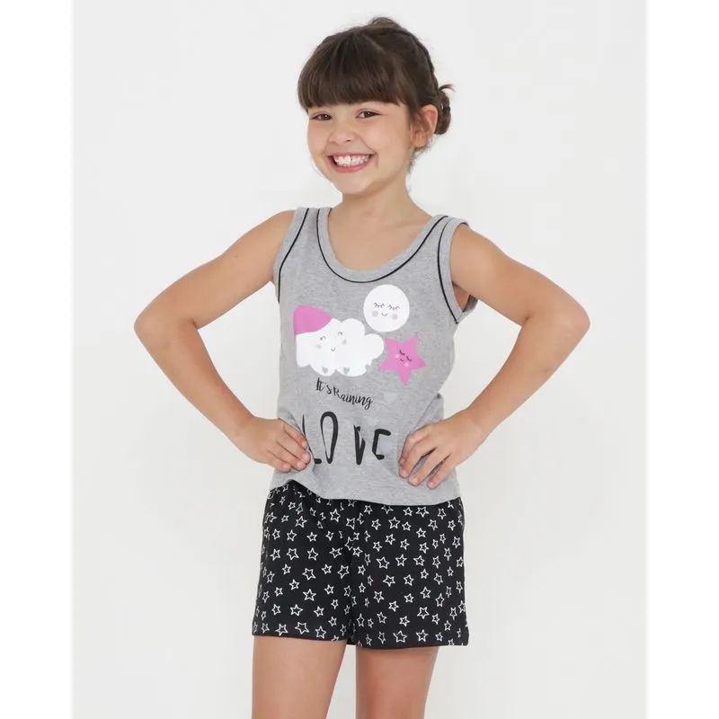 Pijama Infantil Curto Estampa Estrelas Cinza 4