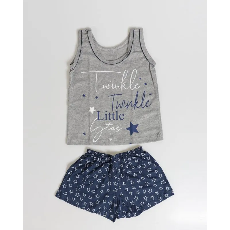 Pijama Infantil Curto Estampada Cinza 4