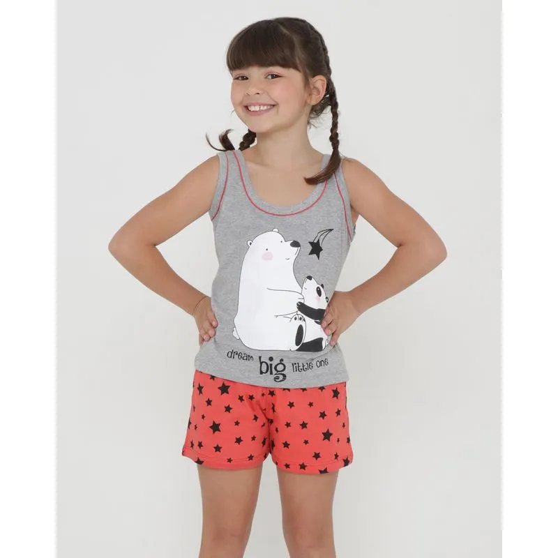 Pijama Infantil Curto Estampa Panda Cinza 6