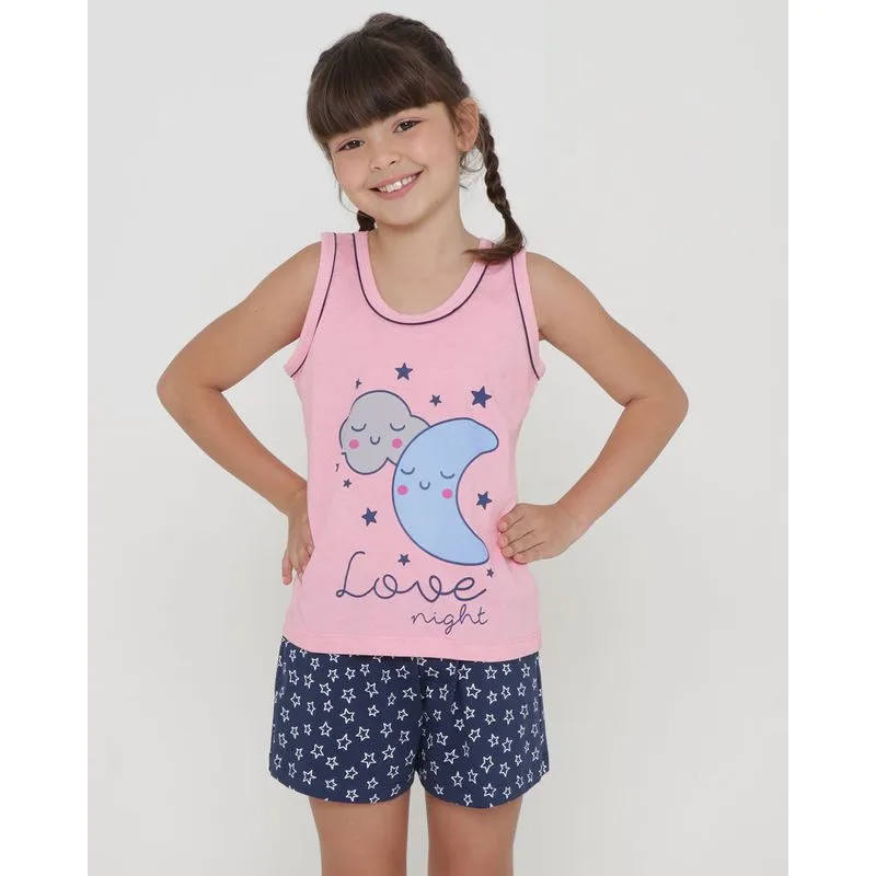 Pijama Infantil Curto Estampa Estrelas Rosa 8