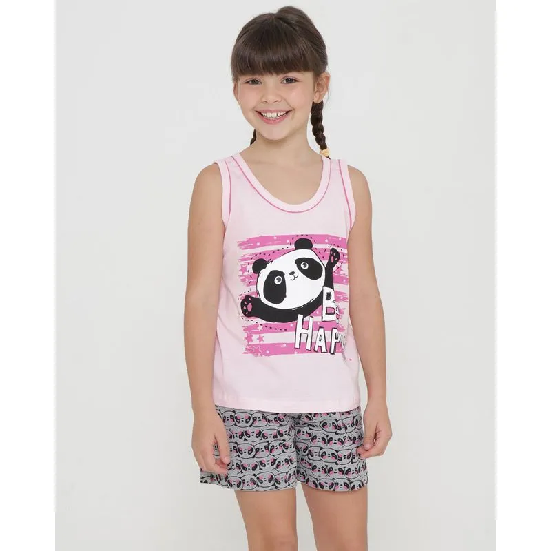 Pijama Infantil Curto Estampa Panda Rosa 8