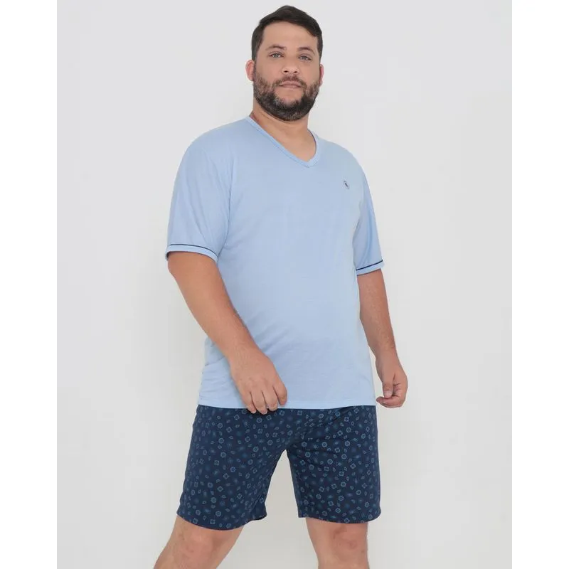 Pijama Masculino Plus Size Azul Claro G2