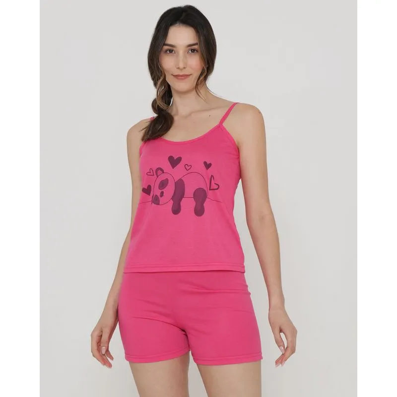 Pijama Feminino Curto Estampa Panda Rosa Pink GG