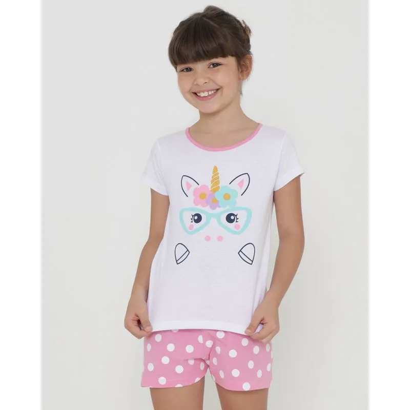 Pijama Infantil Curto Estampa Unicórnio Branco 10