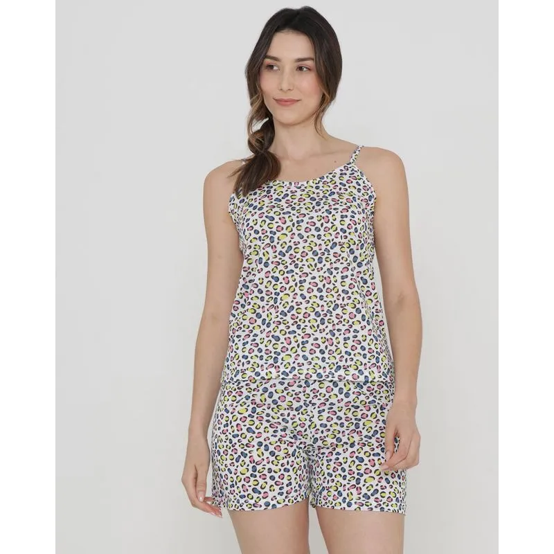 Pijama Feminino Curto Alcinha Animal Print Off White GG