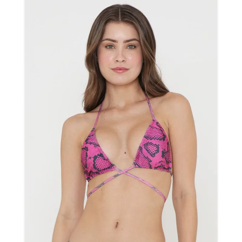 Biquíni Feminino Top Cortininha Animal Print Rosa P