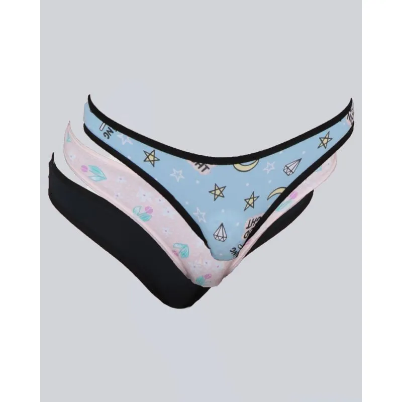 Kit Calcinhas Feminina Biquíni Estampada Azul Preta Rosa P