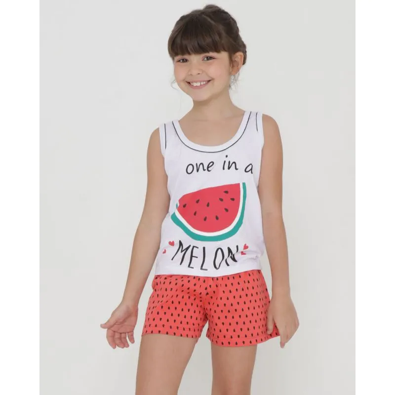 Pijama Infantil Curto Estampa Melancia Branco 6