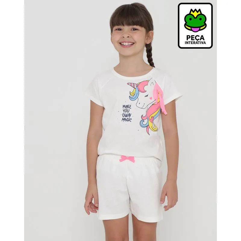 Pijama Infantil Interativo Estampa Unicórnio Off White 6
