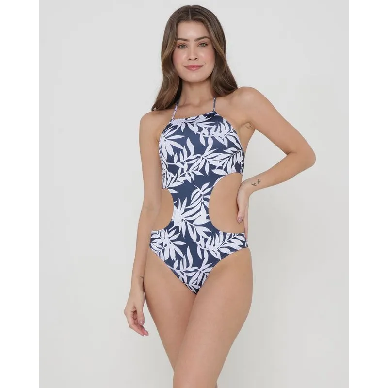 Maiô Engana Mamãe Estampa Floral Azul Marinho M