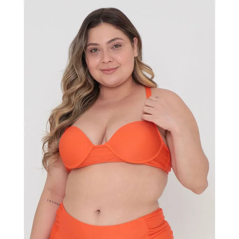 Biquíni Plus Size Feminino Com Bojo Liso Laranja P