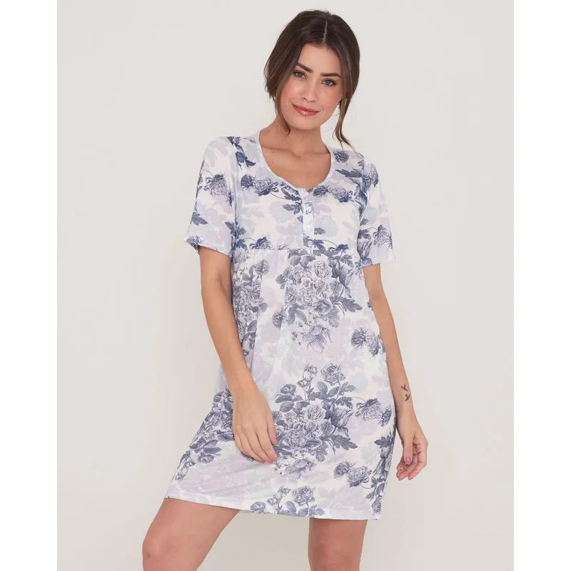Camisola Manga Curta Amamentação Floral Branca GG