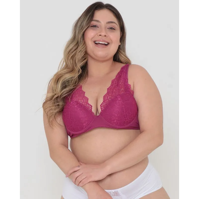 Sutiã Plus Size Feminino Base Avulso Renda Rosa 46