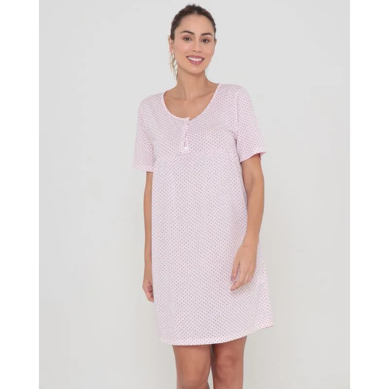 Camisola Manga Curta Amamentação Poá Rosa Claro P
