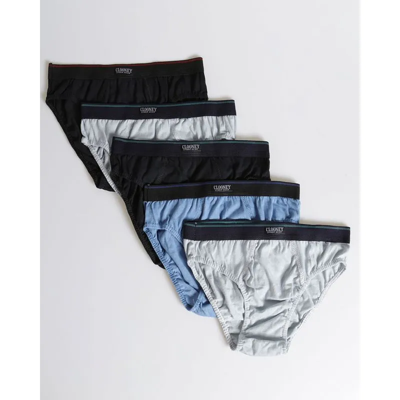 Kit 5 Cuecas Slip Algodão Azul Cinza Preta P