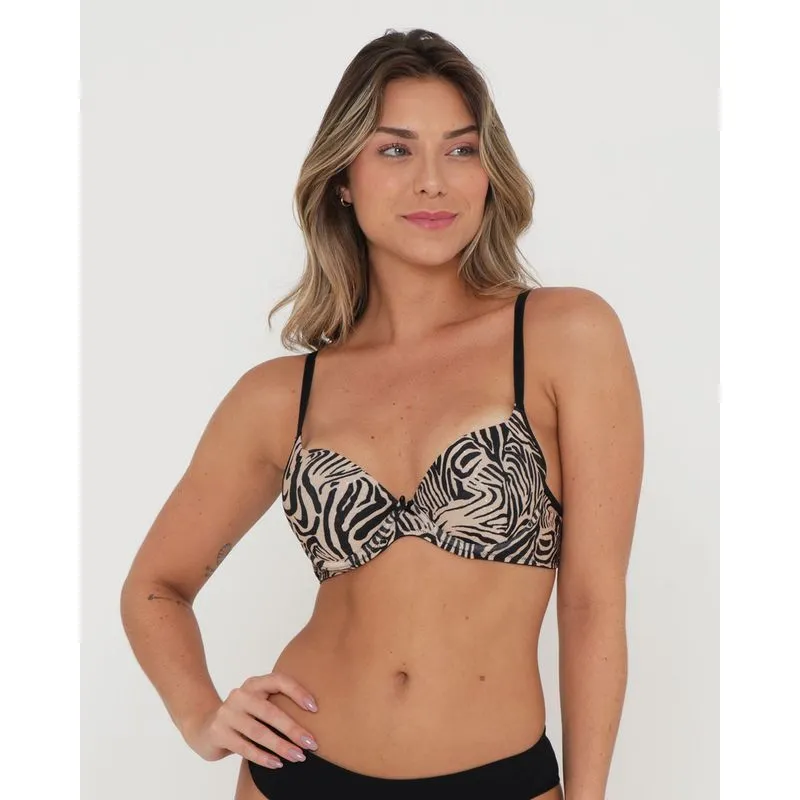 Sutiã Base Com Bojo Estampa Animal Print Preto 40