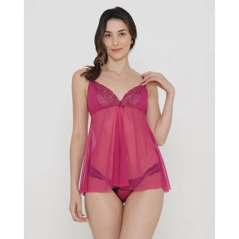 Camisola Tule e Renda Alcinha Rosa Pink GG