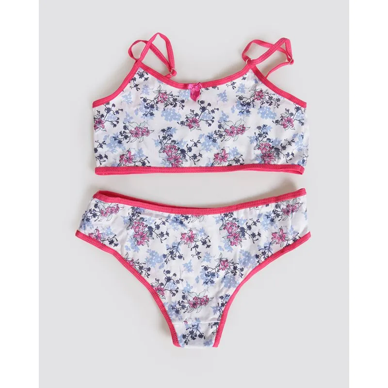 Conjunto Juvenil Calcinha e Sutiã Floral Rosa 16