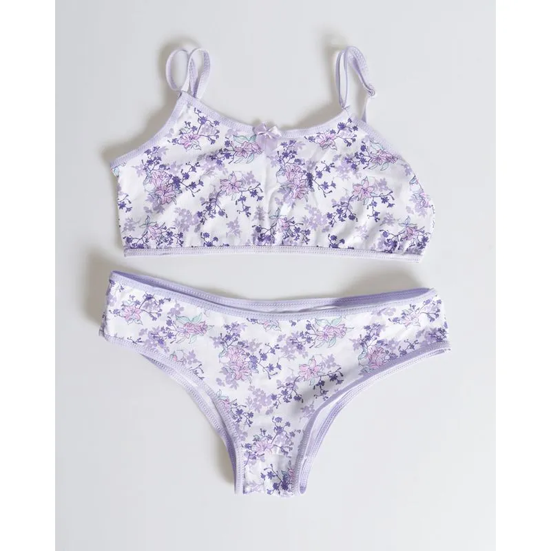 Conjunto Juvenil Calcinha e Sutiã Floral Lilás 12