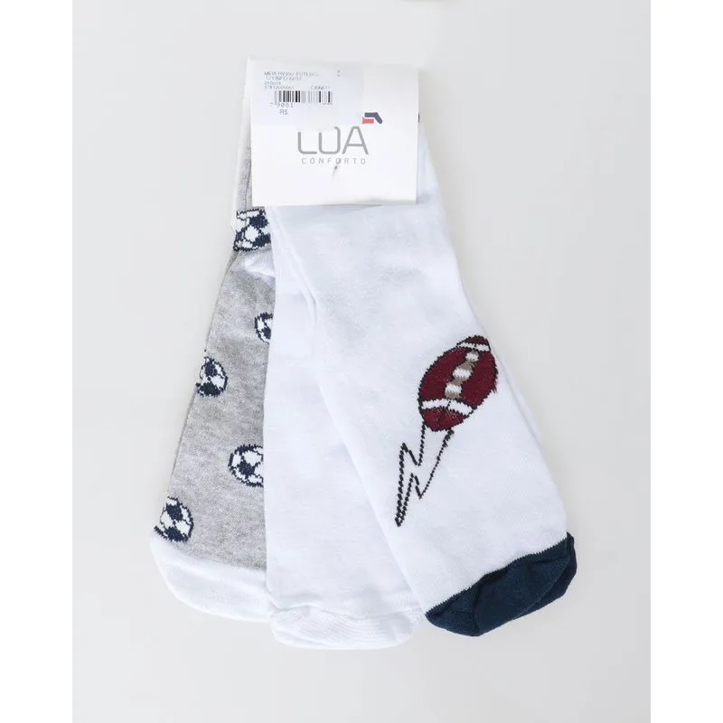 Kit De Meia Infantil 3 Pares Estampa Futebol Cinza Branco 22 A 25