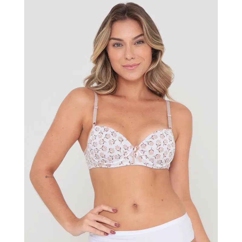Sutiã Avulso Com Base Bojo Estampa Floral Branco E Bege G