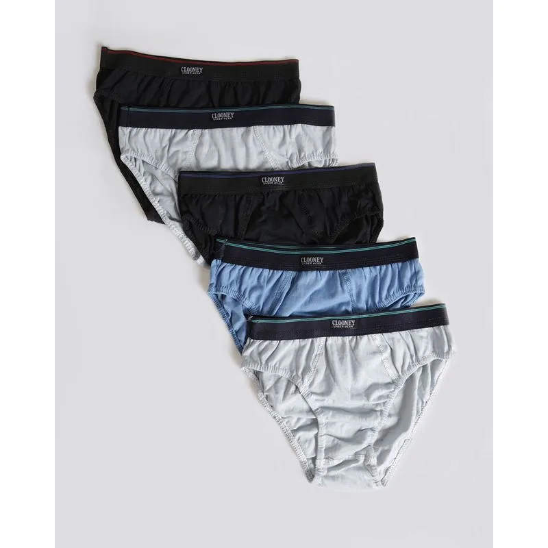 Kit 5 Cuecas Slip Algodão Azul Cinza Preto P