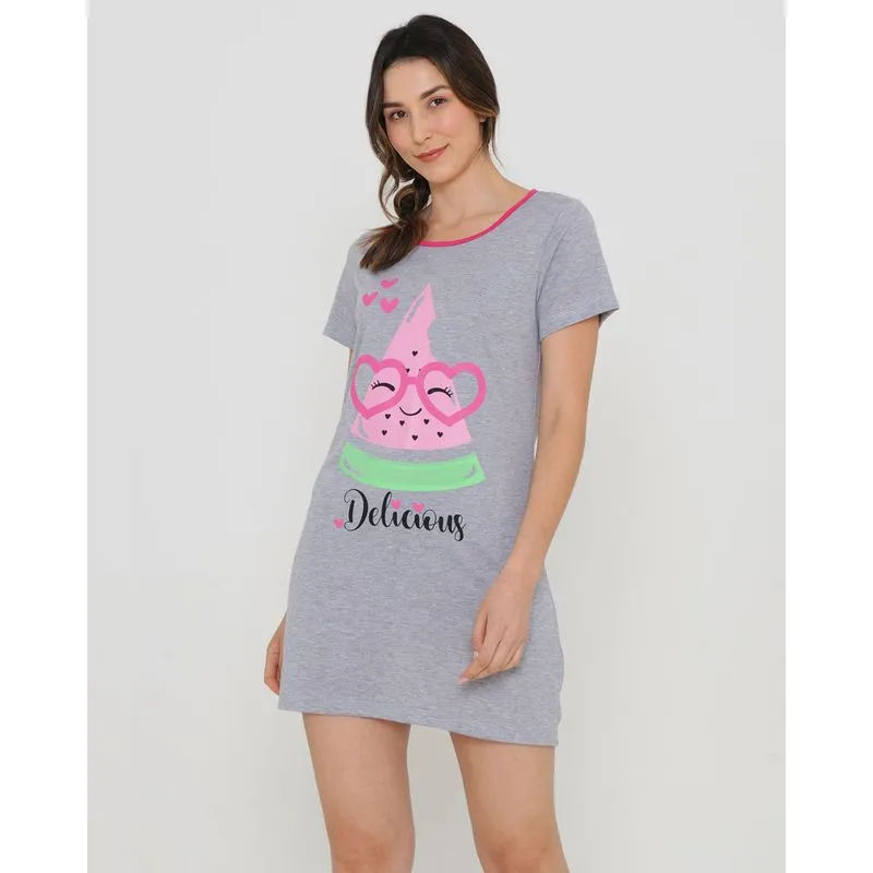 Camisola Manga Curta Estampa Melancia Cinza GG