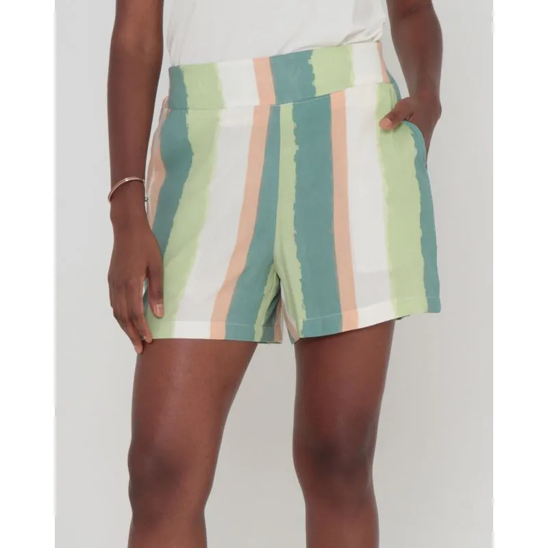Short Com Bolsos Viscose Listrado Verde 42