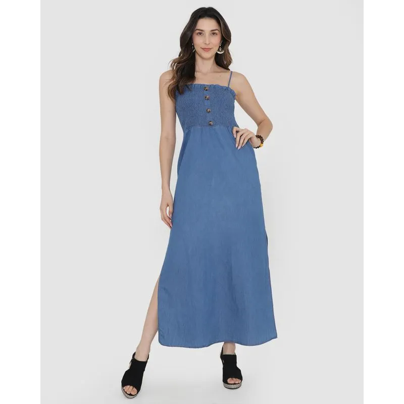 Vestido Regata Lastex Com Abertura Lateral Azul Claro GG