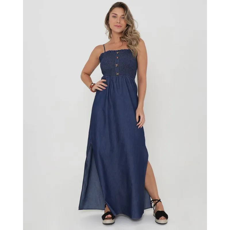 Vestido Regata Lastex Com Abertura Lateral Azul G