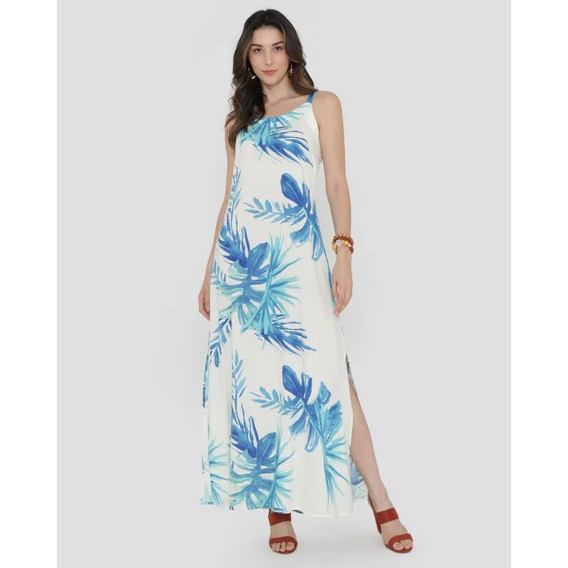 Vestido Longo Alcinha Estampado Floral Azul 42