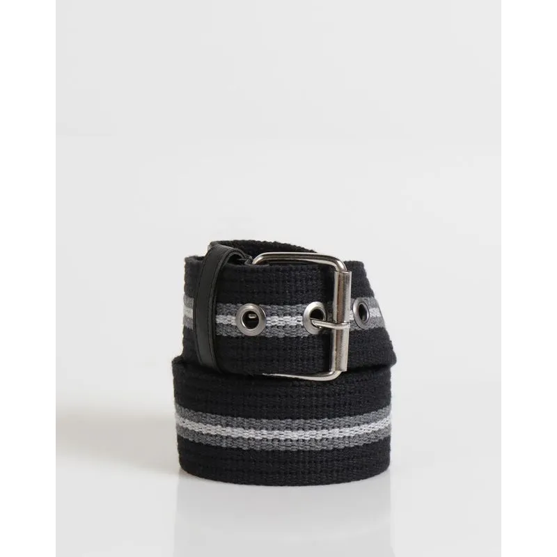 Cinto Masculino Casual Lona Com Fivela Listrado Preto GG