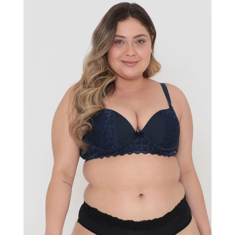 Sutiã Base Avulso Plus Size Com Renda Azul Marinho 50
