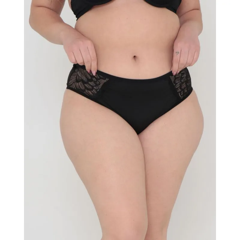 Calcinha Plus Size Alta Detalhe Renda Preta 48