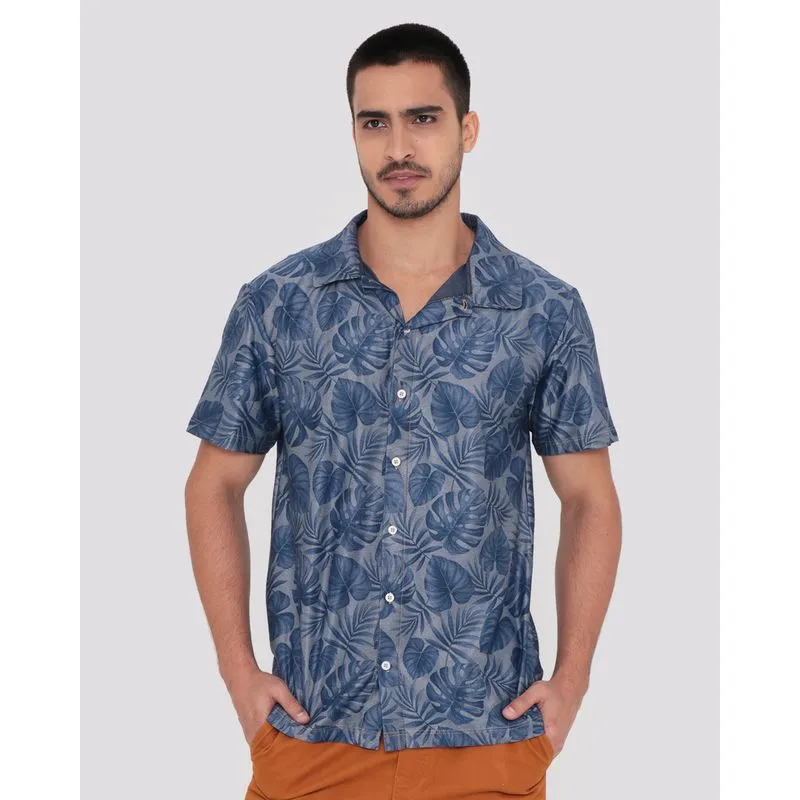 Camisa Manga Curta Estampa Floral Azul Marinho P