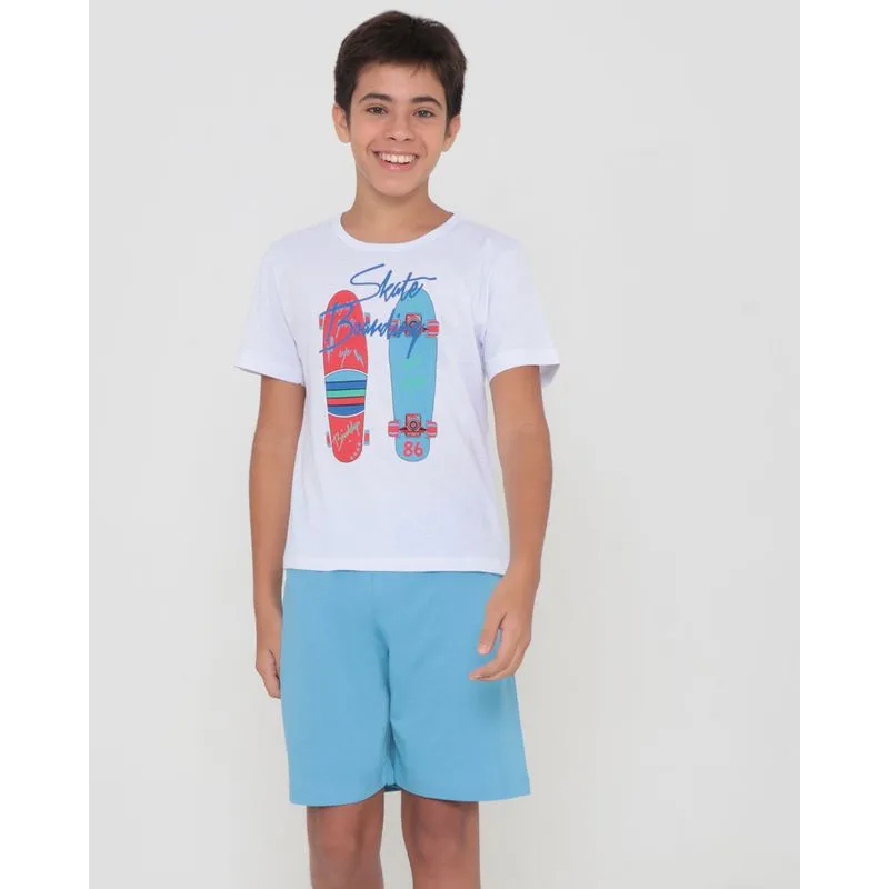 Pijama Juvenil Curto Estampa Skate Azul Claro 16
