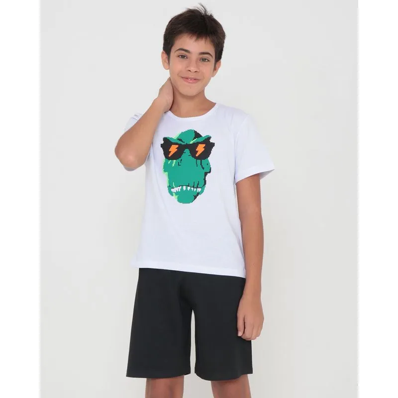 Pijama Juvenil Curto Estampa Dinossauro Verde 12