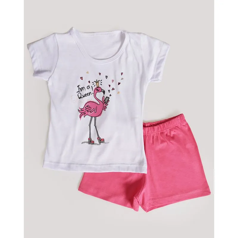 Pijama Bebê Curto Estampa Flamingo Rosa Claro 1