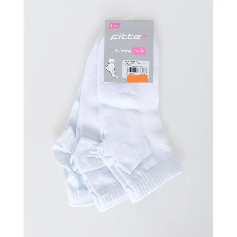 Kit De Meias Feminina 3 Pares Cano Curto Branca 34 A 39