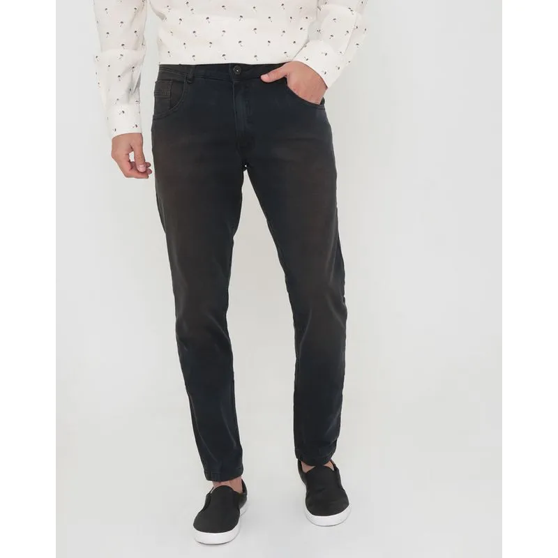 Calça Jeans Masculina Slim Estonada Preta 48