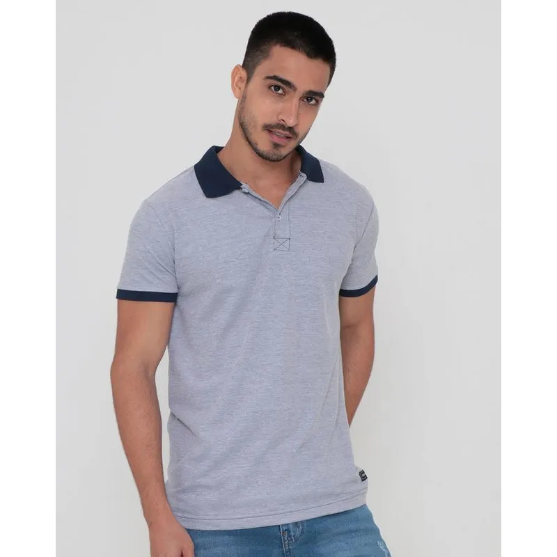Polo Masculina Estampada Azul Marinho P