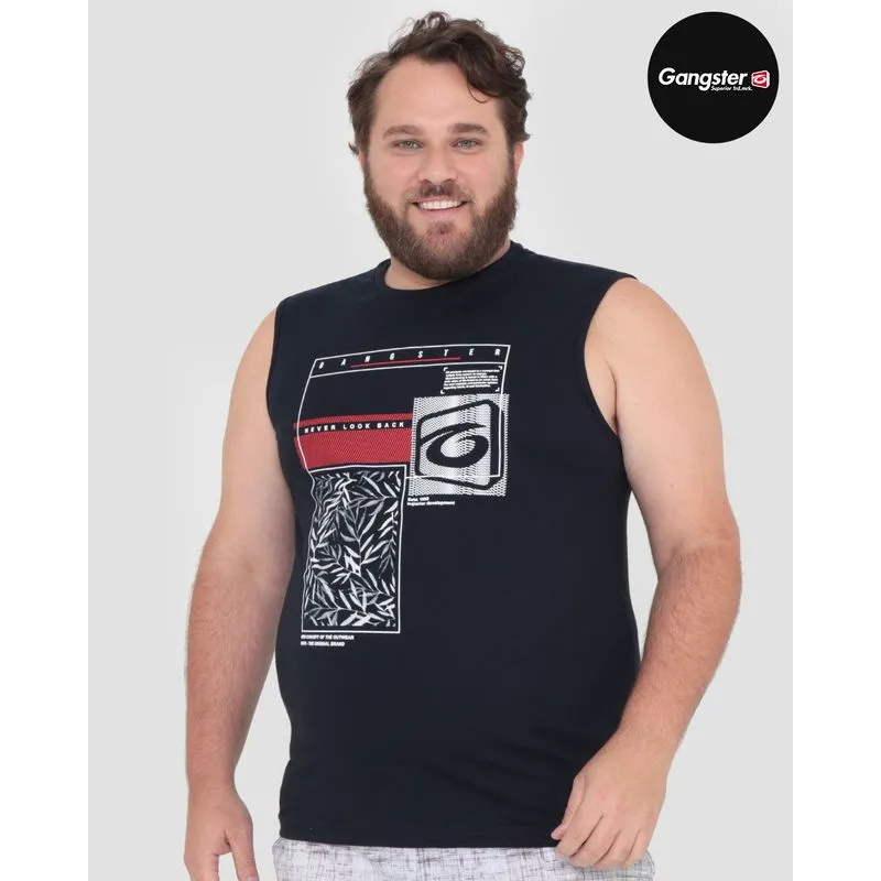 Regata Masculina Plus Size Estampada Gangster Marinho G2