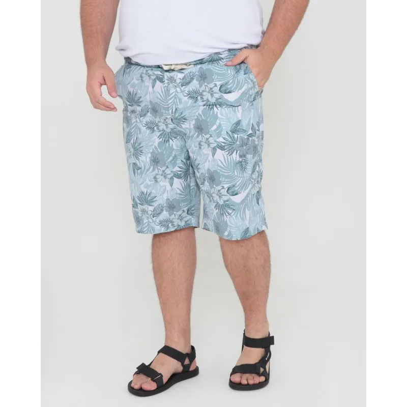 Bermuda Sarja Plus Size Masculina Estampada Floral Azul 56