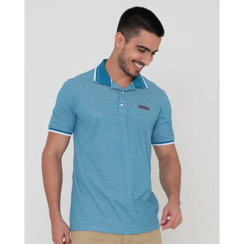 Polo Masculina Malha Lisa Azul Claro GG